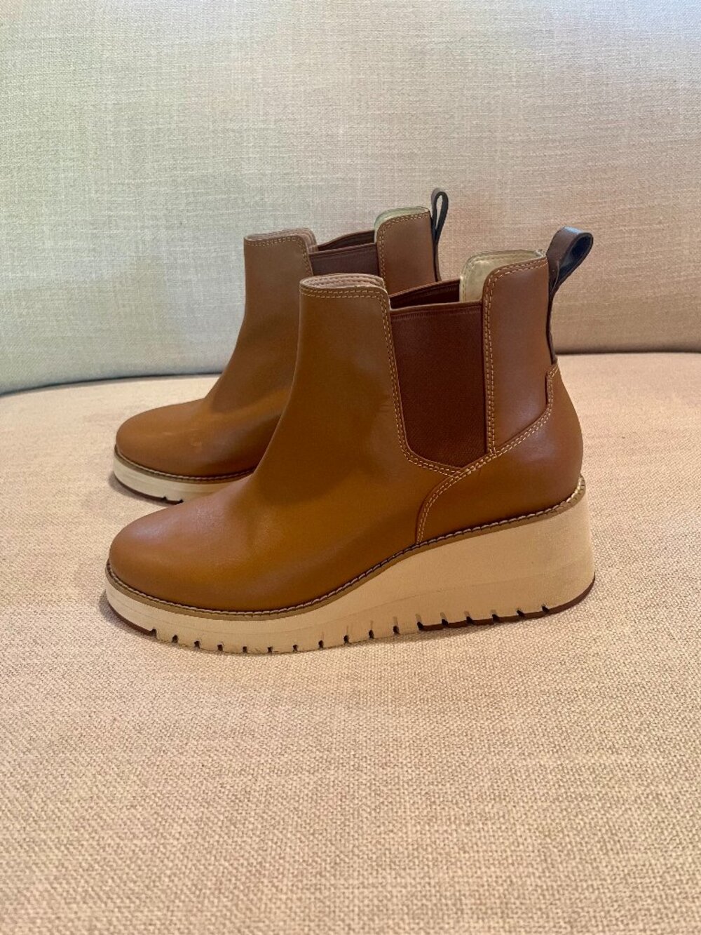 Cole Haan ZeroGrand City Wedge Chelsea Boot Tan Leather Ankle Bootie